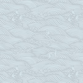 Kitico Modern Peel and Stick Wallpaper, Blue Wave and Birds Neutral Self Adhesive，Removable Vinyl Wall Paper for Bedroom Living Room Kitchen, Renter Friendly Wall Decor 17"x 400"