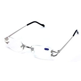 V.W.E Rectangular Rimless Fashion Reading Glasses With Anti-reflective AR Coating (Silver, 2.50)