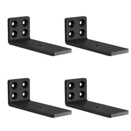 MLOQI 4 Pack Floating Shelf Bracket Heavy Duty, Hidden Shelf Brackets 5mm Thick L Brackets for Shelves up to 50 KG (Black 12.7cm)