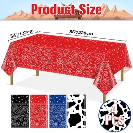 Hegbolke 4 Pack Western Party Tablecloths Paisley Bandana Table Cover Floral Disposable Plastic Rectangle Tablecloth for Western Themed Party Decorations, 51 x 86 Inch