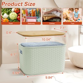 Soddeph 4 Packs Plastic Storage Bins with Bamboo Lids,Stackable Storage Containers with Lids, Storage Baskets for Organizing Desktop, Classroom, Office (Green)