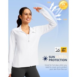 G Gradual Women's UPF 50+ Lightweight Athletic Jacket Sun Protection Zip Up 4 Pockets Long Sleeve Shirts Workout Running, White, L