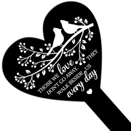 GLOBLELAND Heart Shaped Bird Branch Garden Stake Memorial Remembrance Plaque Stake for Cemetery Acrylic Grave Stake Waterproof Sympathy Garden Stake for Yard Grave Cemetery