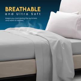 Sunshine Comforts Egyptian Cotton Flat Sheets Breathable, Anti Wrinkle, Fade Resistant 200 Thread Count Bed Sheets Double Bedding & Linen- Silver 240 x 254cm Double Flat Sheet