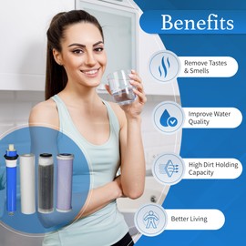 Reverse Osmosis Deionization (RODI) 10" Replacement Filter Kit (Sediment Cartridge, Carbon Cartridge, Color Indicating DI Cartridge Filled with MBD-30 Nuclear Grade Resin and 50 GPD Membrane) by CFS