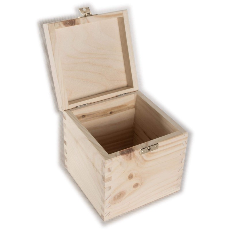 Small Square Cube Wooden Box with Lid & Clasp Closure