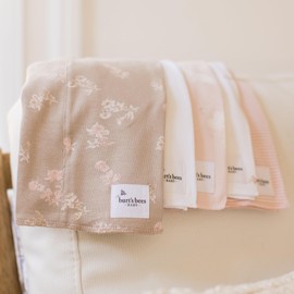 Burts Bees Baby Infant Burp Cloths, 100% Organic Cotton Extra Absorbent Soft Fabric Drool Cloths, 5-Pack Newborn Must-Have Essential Large Burping Cloths, One Size 17 x 11.75 Inches