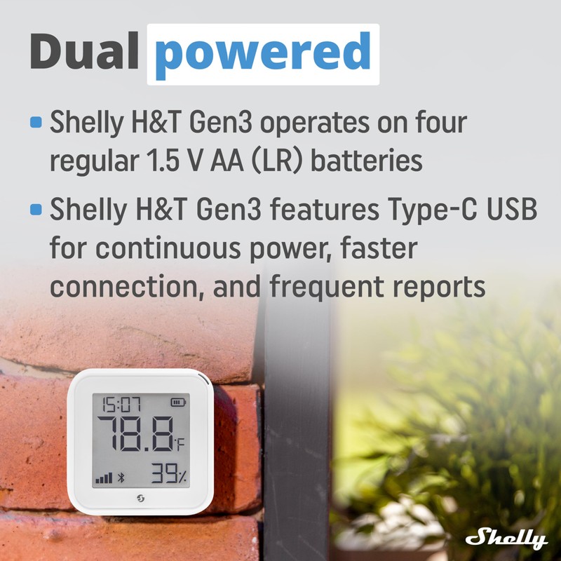 Shelly Shelly H&T Gen 3 - Wi-Fi & Bluetooth Temperature,