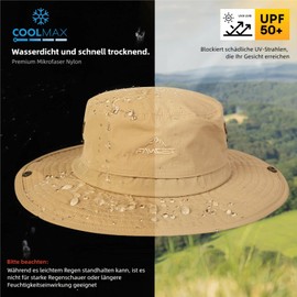 TOP-EX UPF 50 XXL Sun Hats for Big Heads Men with Neck Cover Wide Brim Summer UV Protection Hiking Safari Hat Waterproof Fishing Boonie Hat Breathable Sunhat for Outdoor Walking Gardening Khaki M/L