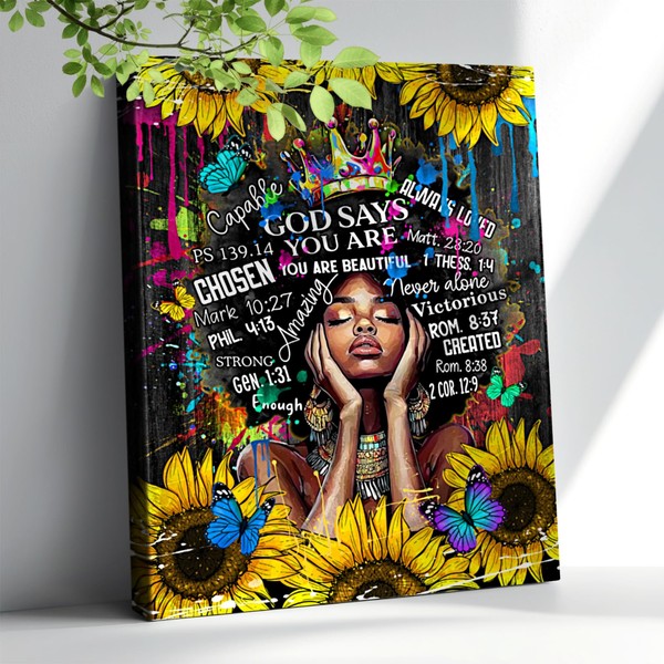 Inspirational African American Wall Art Sunflower Black Woman Wall Decor
