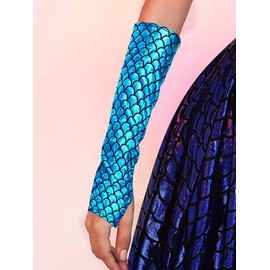 GEMILY - Guantes de escamas de sirena sin dedos metálicos para mujer, Azul, Talla única