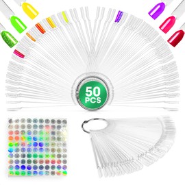50 Pcs Clear Nail Swatch Sticks - Acrylic Nail Swatches for Gel Polish - Transparent Templates with Metal Ring and Numbered Stickers for Precise Organization for Beginners and Professionals