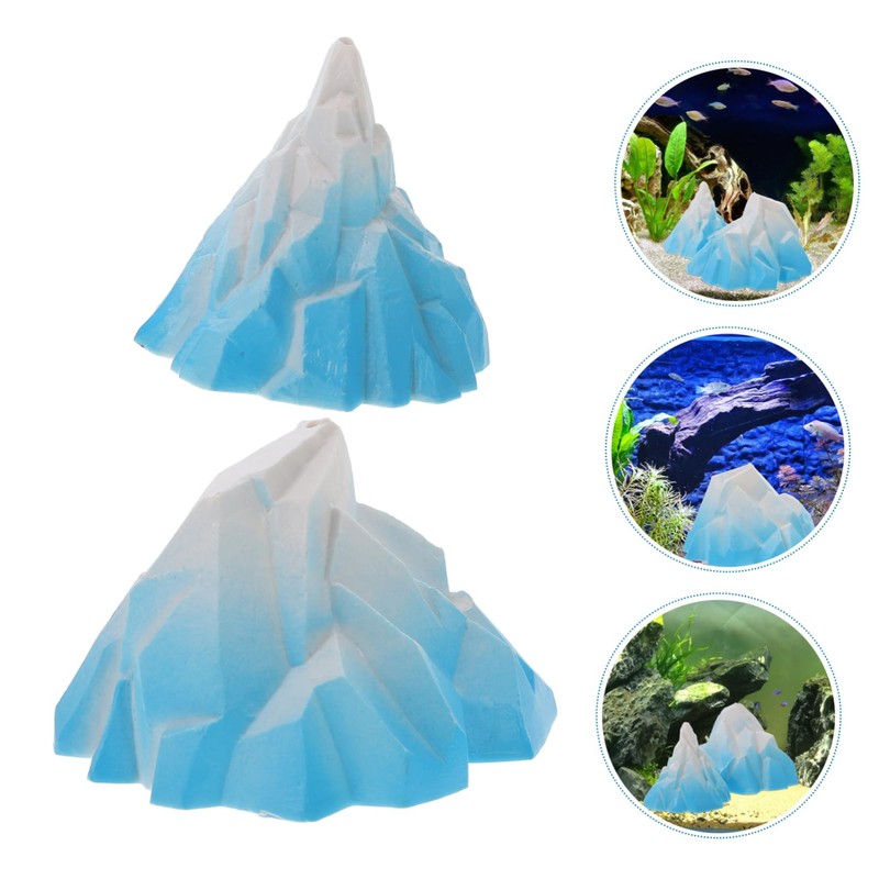 Mobestech 2pcs Miniature Floeberg Model for Fish Tank Realistic Iceberg