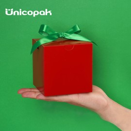 UnicoPak 4x4x4 Inches Christmas Red Gift Boxes 50 PCs, Favor Boxes, Small Gift Boxes with Lids for Gift Ornaments, Candles, Mugs, Glasses, Crafting, for Birthday, Wedding, Christmas