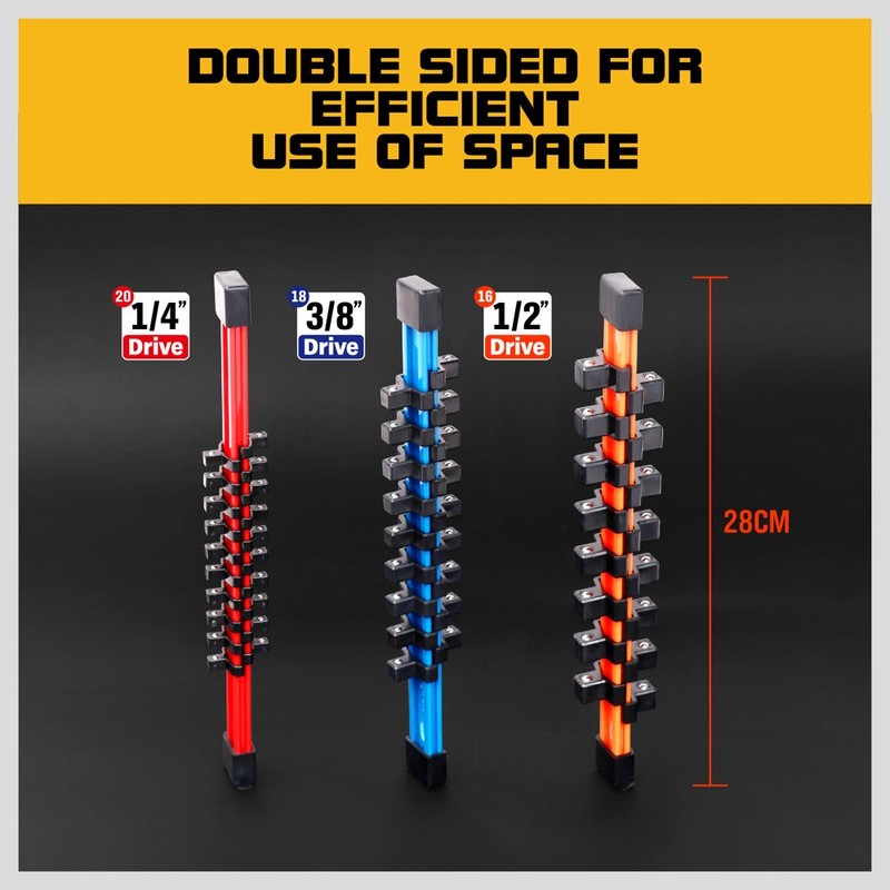 HORUSDY 3Pcs Double Sided Socket Organizer, 1/4-Inch, 3/8-Inch, 1/2-Inch, Premium