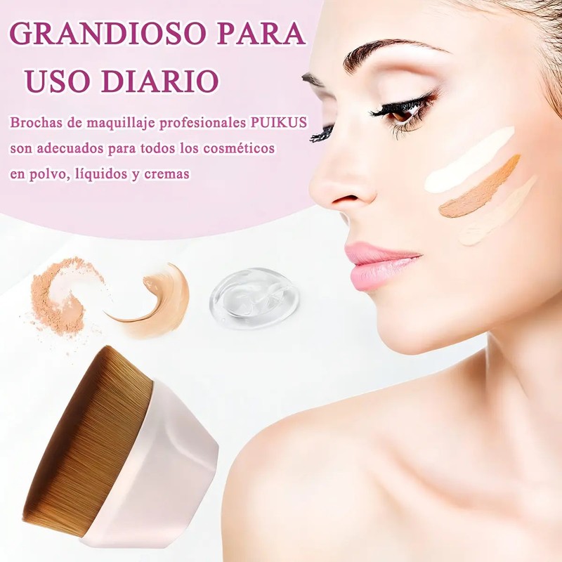 Brochas De Maquillaje Kabuki Para Base Con Esponja Color Rosa