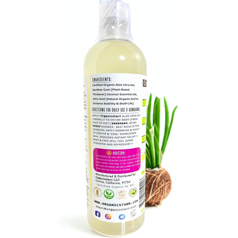 Gel De Aloe Vera Orgánico Certificado Usda 12 Oz -