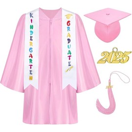 Kindergarten Graduation Gown Cap Set with 2025 Tassel,Kindergarten Stole and Certificate for Kindergarten (Pink, 27)