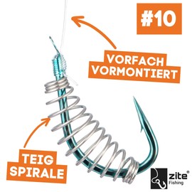 Zite Fishing Dough Hook Size 6-12 Trout Blue with Monofilament Leader Line 200 cm Fishing Hooks Dough Spiral Trout Fishing Pack of 10 Ready Tied Trout Hooks (8)