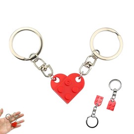 Elegance-go Heart Key Fob, Pack of 2 Heart-Shaped Key Fob Partner Key Fob Building Block Key Ring Small Key Ring Heart Red for Girlfriends, Pots and Pans, Couples, red