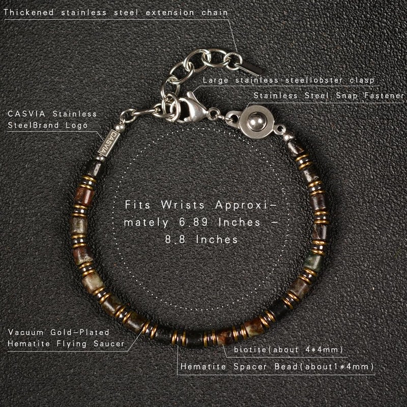 CASVIA Biotite Veil Men's Beaded Bracelet - Handcrafted Stone Bracelet