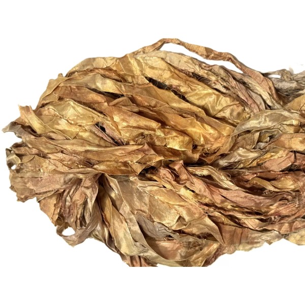 Unbranded Recycled Sari Silk Ribbon Yarn Brown Goldish