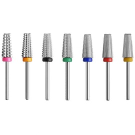 ERUIKA Juego de 7 brocas de uñas 5 en 1, multifunción, cónico, carburo para uso tanto para zurdos como diestros, brocas de uñas de 3/32 pulgadas para quitar accesorios de uñas de gel acrílico (plata)