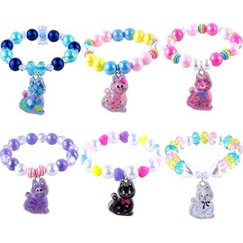 Niceup 6pcs Sparkling Cat Charm Bracelets Little Girl Play Jewelry Gift Toy