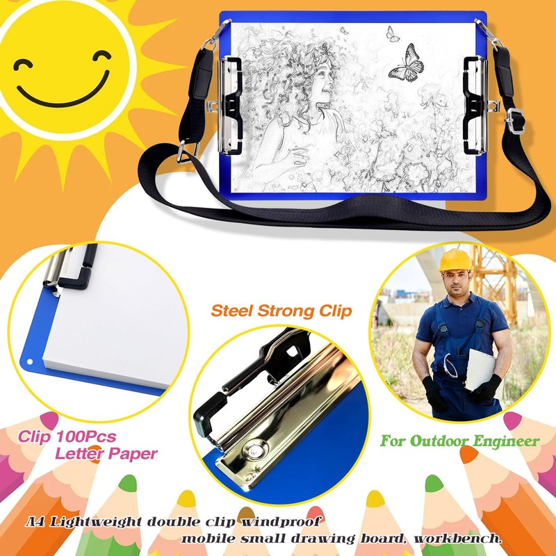 Aluminum Metal Clipboard with Detachable Adjustable Shoulder Strap A4 Double