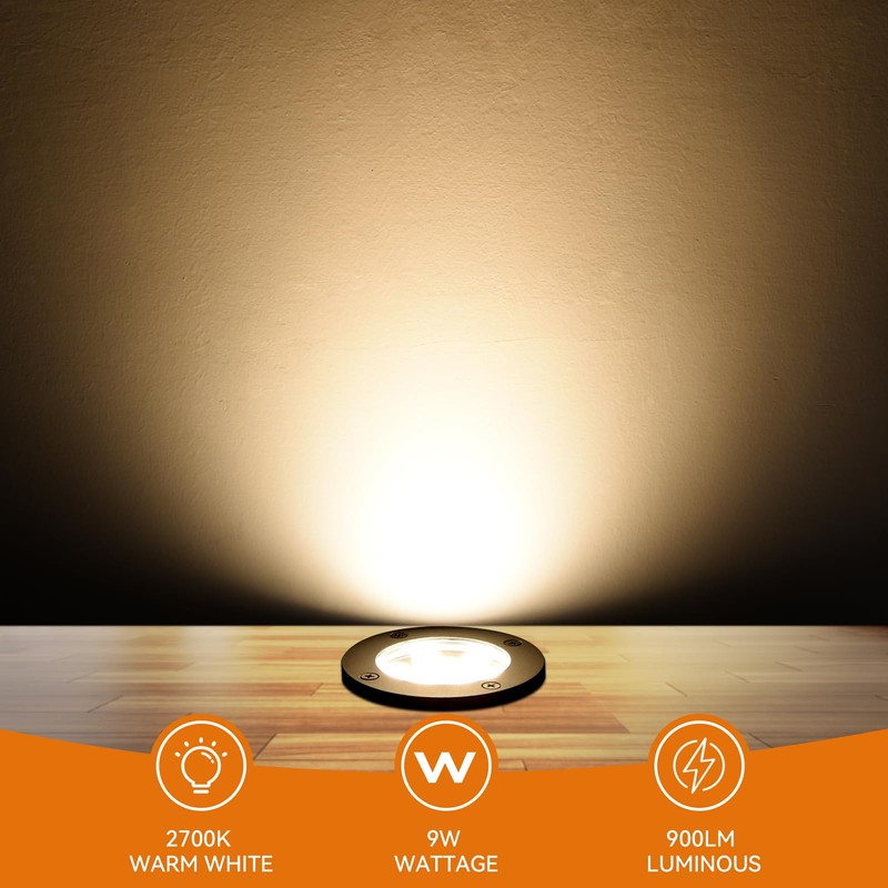 9W Low Voltage Landscape Lights, AC/DC 12-24V In-Ground Lights IP68