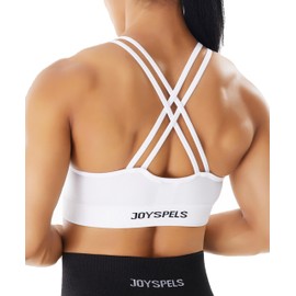 JOYSPELS Seamless Sports Bra for Women Strappy Workout Yoga Bra Medium Support White