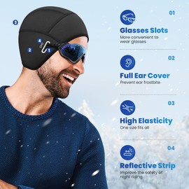 ZLWENA Winter Skull Cap Helmet Liner Thermal Cycling Cap Hard Hat Liner Beanie Hat for Men and Women Running Riding Black