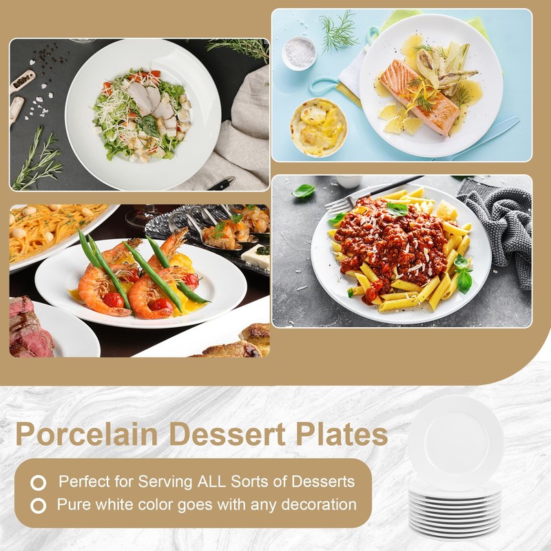 12 Pcs Porcelain Dessert Plates, 8 In Small Appetizer Plates,