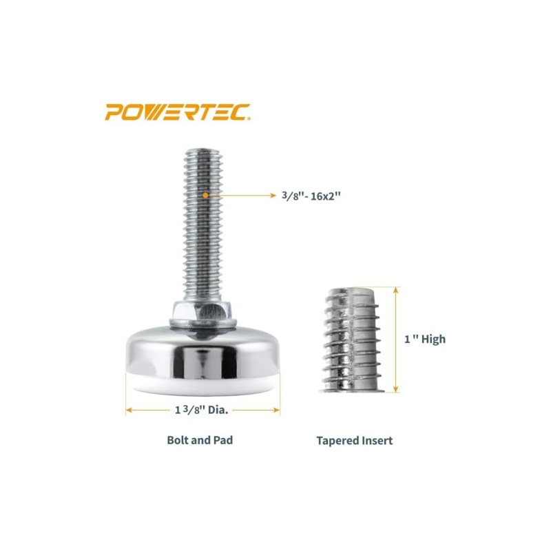 POWERTEC 71189 - Niveladores de muebles de 3/8"-16 con insertos