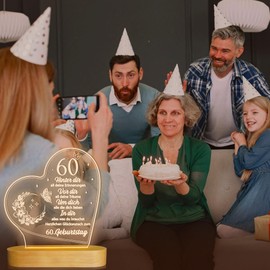 OkiyiD Birthday Woman Man, 60th Birthday Gifts - Acrylic Night Light Gifts Decoration, 60th Birthday for Dad, Mom, Friends, Husband, Wife, 60th Birthday Gift Ideas