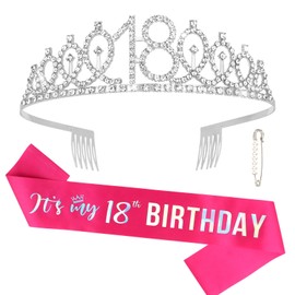 Semato 18th Birthday Decorations for Girls Hot Pink 18th Birthday Crown and Sash Gifts for Girls Party Supplies and Favors