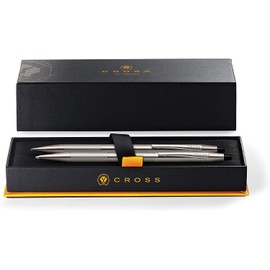 AT CROSS Cross Century Classic Titanium Gray finishes with a Band of Diamond Cut Micro-Knurl Detailing Barrel Ballpoint Pen and 0.7MM Pencil Set