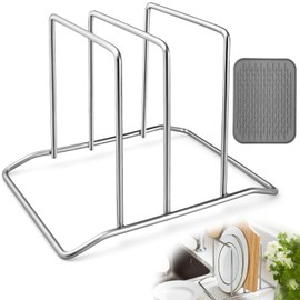 Chopping Board Holder, Stainless Steel Kitchen Tin Holder with Drying Mat, 13 x 10 x 9 cm | Storage stable board stand, cutting board organiser, board holder kitchen for chopping boards, dishes, baking trays