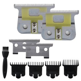 2 Pack Blades for Andis T-Outliner Trimmer, for GTX Replacement Blade with Brush, Steel T Blade Set with 4 Guards Guides for Hair Clippers Model #04710/04521, Silver - by GRABOTE