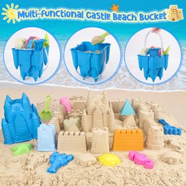 FUSPWEAO Beach Toys Sand Toys for Kids, Sand Castle Toys with Castle Bucket, Sand Molds, Shovel and Rake, Sandbox Toy for Toddlers 1-3 4 5 6 7 8 9 10 12, Beach Summer Accessories for Kids