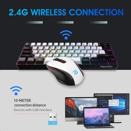 Snpurdiri - Combo de teclado y mouse inalámbrico para juegos 2.4G, incluye mini teclado retroiluminado RGB con tacto mercánico, tacto vertical ergonómico pequeño mouse inalámbrico (blanco y negro)