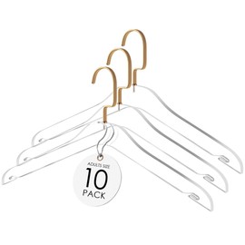 Elavain Acrylic Hanger | Sleek, Modern Clothes Hanger with Gold Hook | High End Closest Organizer Space Saving Hangers for Shirts, Jackets, Sweaters, Tops & More | 10 Pack