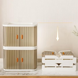 Gsycle Stackable Makeup Organizer Drawers, Foldable Plastic Storage Boxes Clear Vanity Organizers and Storage for Cosmetics Lipsticks(#2)