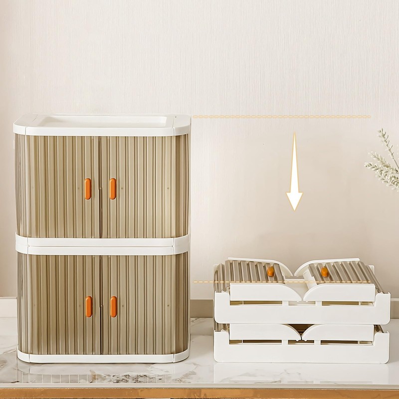 Gsycle Stackable Makeup Organizer Drawers, Foldable Plastic Storage Boxes Clear