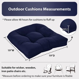 HOMELYSIAN 19x19 Outdoor Chair Cushions Set of 4, Wicker Patio Furniture Cushions with Tufted Buttons, Thick Outdoor Seat Cushions for Lawn Chairs, Overstuffed and Water Resistant, Navy