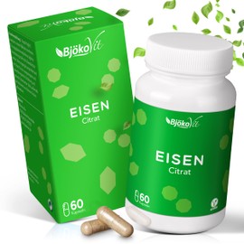 Iron Capsules by BjökoVit | High Dose & Vegan | High Bioavailability thanks to Citrate Form | 20-40mg Pure Iron per Daily Dose