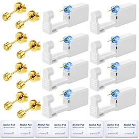 Get the Perfect Ear Piercing with 24 Pcs Premium Ear Piercing Kit - Includes 8 Yellow CZ Diamond Earrings and 8 Easy-to-Use Self Ear Piercing Gun - Safe and Painless