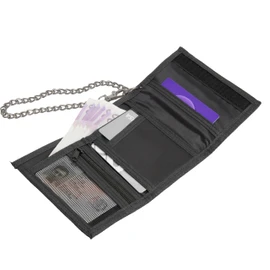 Woodland Leathers Sports Wallets for Boys, Trifold Men Canvas Wallet with Coin Pocket and Credit Card Holder, Waterproof Teenagers Folder Wallet with Chain, Hook or Classic (with Chain, Black)