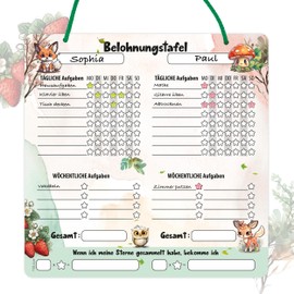TOBJA Reward Board Children from 3 - Task Planner Children for Daily and Weekly Tasks | For Two Children, Star System for Motivation | Wipe Clean | Ideal for Routine Planner Children