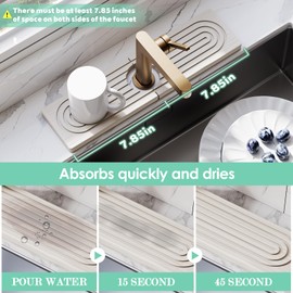 15.7'' Long Stone Faucet Mat for Kitchen Sink-Diatomite Quick Dry Kitchen Sink Splash Guard,Super Absorbent,Drying Stone Sink Tray,Sink Stone Quick Dry Around Faucet For Bathroom Counter (White)